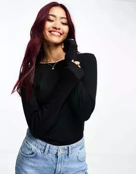 Черная футболка в рубчик с длинными рукавами Vero Moda