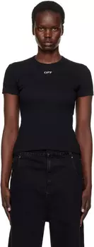 Черная футболка в рубчик с надписью «Off» Off-White