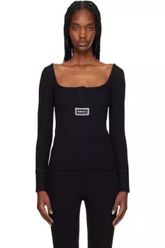 Черная футболка в рубчик с винтажным логотипом 90-х Versace Underwear