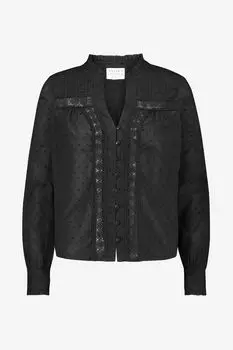 Черная хлопковая блузка Carrie с точечной текстурой и кружевной отделкой Aspiga, черный