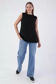 Черная хлопковая двусторонняя шифоновая блузка с нулевыми рукавами ALL DAY