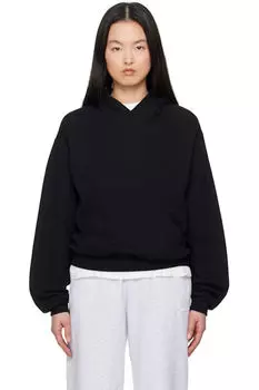 Черная хлопковая флисовая классическая толстовка с капюшоном SKIMS