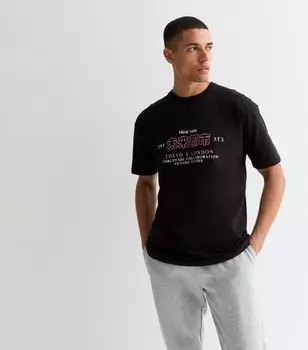 Черная хлопковая футболка оверсайз с логотипом Tokyo New Look, черный