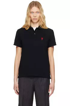 Черная хлопковая футболка-поло Ami de Coeur AMI Paris