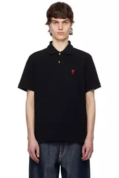 Черная хлопковая футболка-поло Ami de Coeur AMI Paris