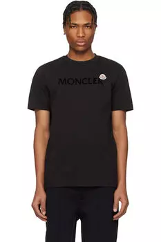 Черная хлопковая футболка с флокированным логотипом Moncler