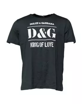Черная хлопковая футболка с короткими рукавами и принтом Dolce & Gabbana, черный