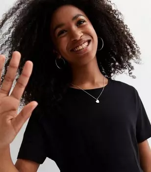 Черная хлопковая футболка с круглым вырезом для девочек New Look, черный