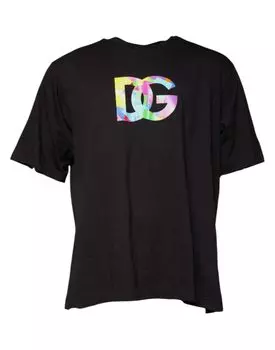 Черная хлопковая футболка с круглым вырезом и принтом логотипа Dolce & Gabbana
