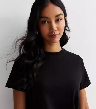 Черная хлопковая футболка с круглым вырезом New Look, черный