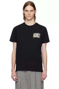 Черная хлопковая футболка с маленьким принтом «Marni» в виде коллажа