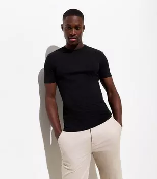 Черная хлопковая футболка с облегающим кроем New Look, черный