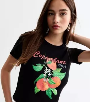 Черная хлопковая футболка с принтом апельсинов New Look, черный