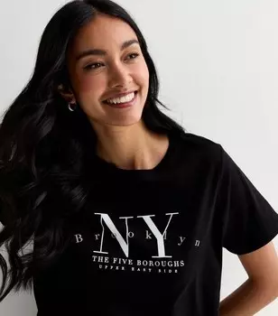 Черная хлопковая футболка с принтом Brooklyn New Look, черный