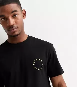 Черная хлопковая футболка с рисунком на спине Jack & Jones Jack & Jones, черный