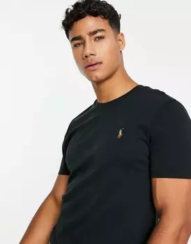 Черная хлопковая футболка узкого кроя Polo Ralph Lauren pima с логотипом в виде пони
