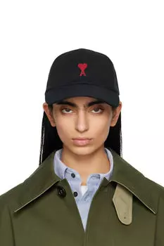 Черная хлопковая кепка с вышивкой Ami de Coeur AMI Paris