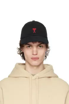 Черная хлопковая кепка с вышивкой Ami de Coeur AMI Paris