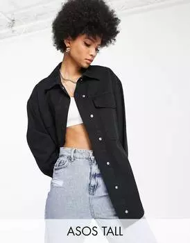 Черная хлопковая куртка с карманами ASOS DESIGN Tall