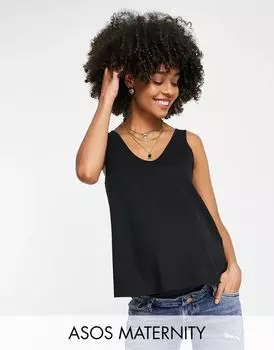 Черная хлопковая майка с круглым вырезом ASOS DESIGN Maternity Ultimate — ЧЕРНАЯ