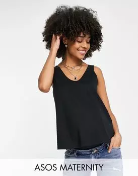 Черная хлопковая майка с овальным вырезом ASOS DESIGN Maternity Ultimate - ЧЕРНАЯ