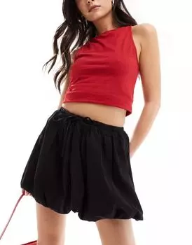 Черная хлопковая мини-юбка-баллон Stradivarius