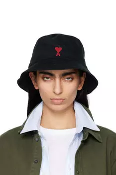 Черная хлопковая панама с вышивкой Ami de Coeur AMI Paris