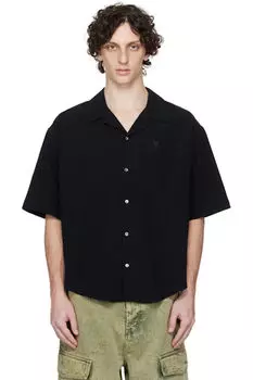 Черная хлопковая рубашка с воротником Camp AMI Paris