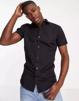 Черная хлопковая рубашка стрейч с короткими рукавами Jack & Jones Originals