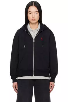 Черная хлопковая толстовка с капюшоном Ami de Coeur на молнии AMI Paris