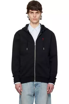 Черная хлопковая толстовка с капюшоном Ami de Coeur на молнии AMI Paris