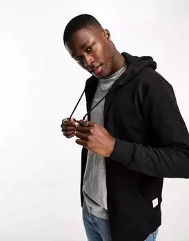 Черная худи на молнии Jack & Jones Essentials