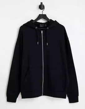 Черная худи оверсайз на молнии ASOS DESIGN