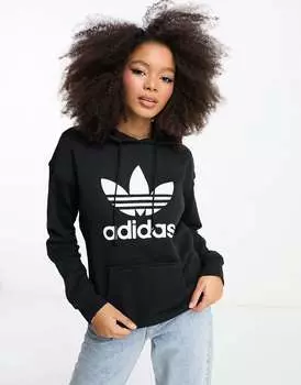 Черная худи с большим логотипом adidas Originals adicolor