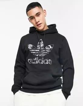 Черная худи с камуфляжным принтом adidas Originals