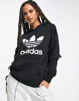 Черная худи с крупным логотипом adidas Originals adicolor