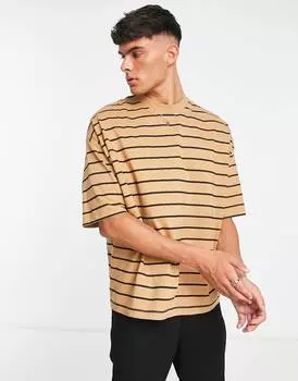 Черная и коричнево-черная футболка оверсайз в полоску ASOS DESIGN
