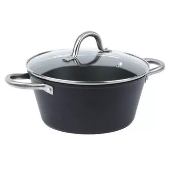 Черная кастрюля Blackline алюминий, 24 см, со стеклянной крышкой Testrut