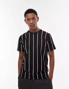 Черная классическая футболка в вертикальную полоску Topman