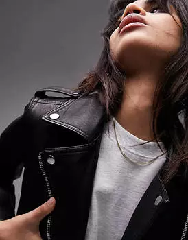 Черная классическая косуха из искусственной кожи Topshop