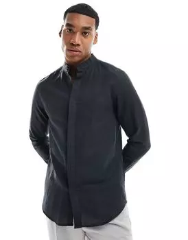 Черная классическая рубашка из смесового льна ASOS DESIGN