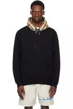 Черная клетчатая хлопковая толстовка с капюшоном Burberry