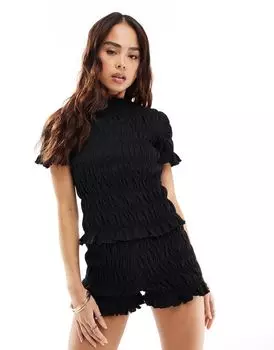 Черная комбинированная футболка с присборками для ребенка ASOS DESIGN
