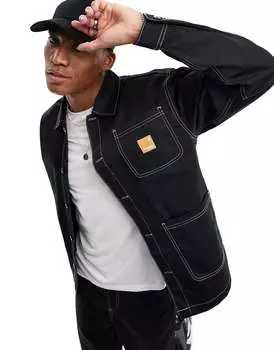 Черная комбинированная рабочая куртка свободного кроя Jack & Jones