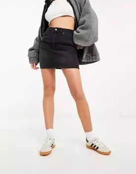 Черная короткая джинсовая юбка с завышенной талией ASOS