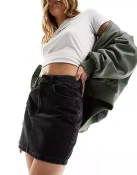 Черная короткая джинсовая юбка с завышенной талией ASOS