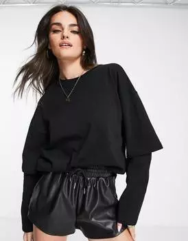 Черная короткая футболка Topshop 2 в 1