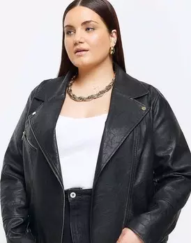 Черная косуха из искусственной кожи River Island Plus