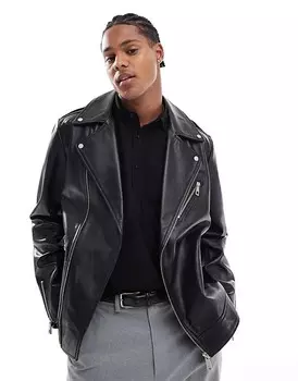 Черная косуха из натуральной кожи ASOS DESIGN Premium