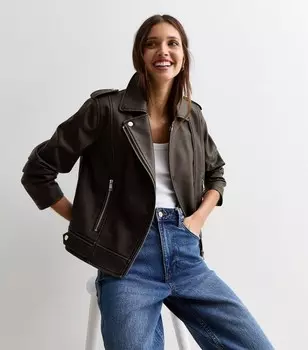 Черная косуха из плотной стираной кожи New Look, черный